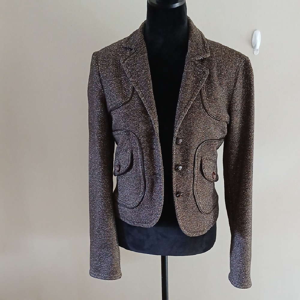 Elegant Brown Women's Tweed Blazer